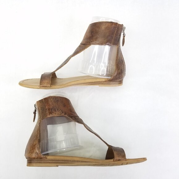 Franco Sarto Gelato Sandals Womens 6 Caramel Brown Leather Zipper Heel Gladiator - Picture 9 of 14